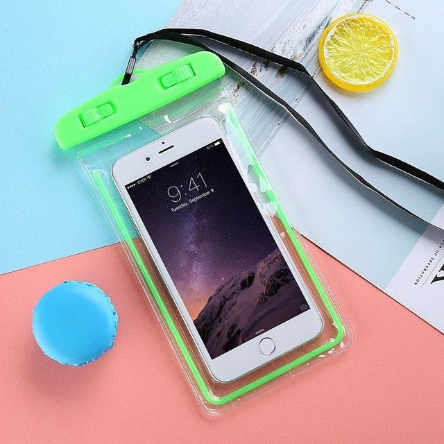 Universal Simple Colorful Waterproof Case For iPhone Cover Bag Cases For Phone Water proof Phone Case Luminous Frame Waterproof Phone Case Large Size Waterproof Phone Pouch For iPhone Case & Strap