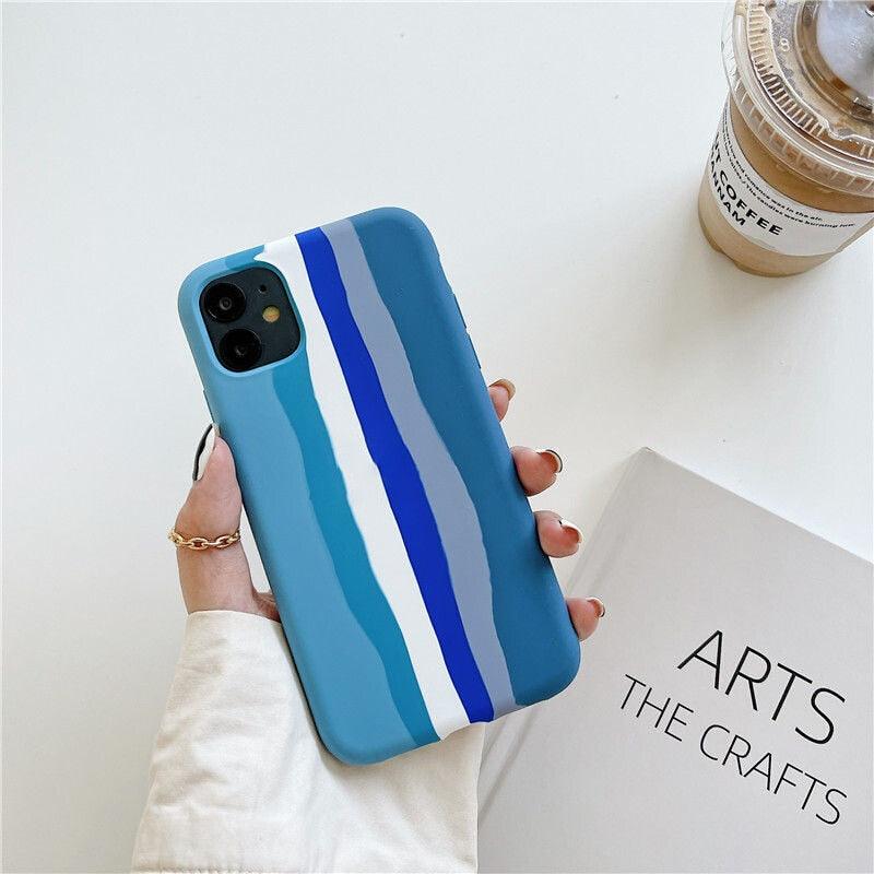 Luxury Rainbow Silicone Case For iPhone 11 X Xr Xs Max Case 12 11 Pro Max 6 6s 7 8 Plus Modern Colorful Shockproof Back Cover Rainbow Color Soft Silicon Back Cover Case