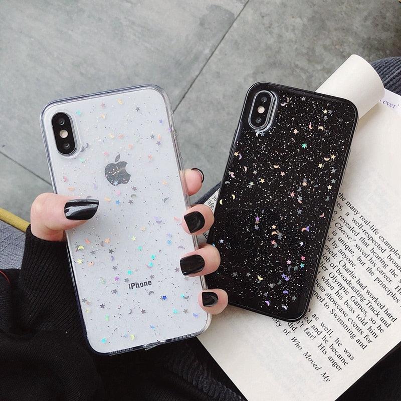 Women Glitter Phone Case For Iphone 8 7 Plus 6 6s Star Clear Soft Cover For Iphone 12 11 Pro X Xr Xs Max Starry Night Non Moving Sparkling Shining Glitter Soft Silicone Case