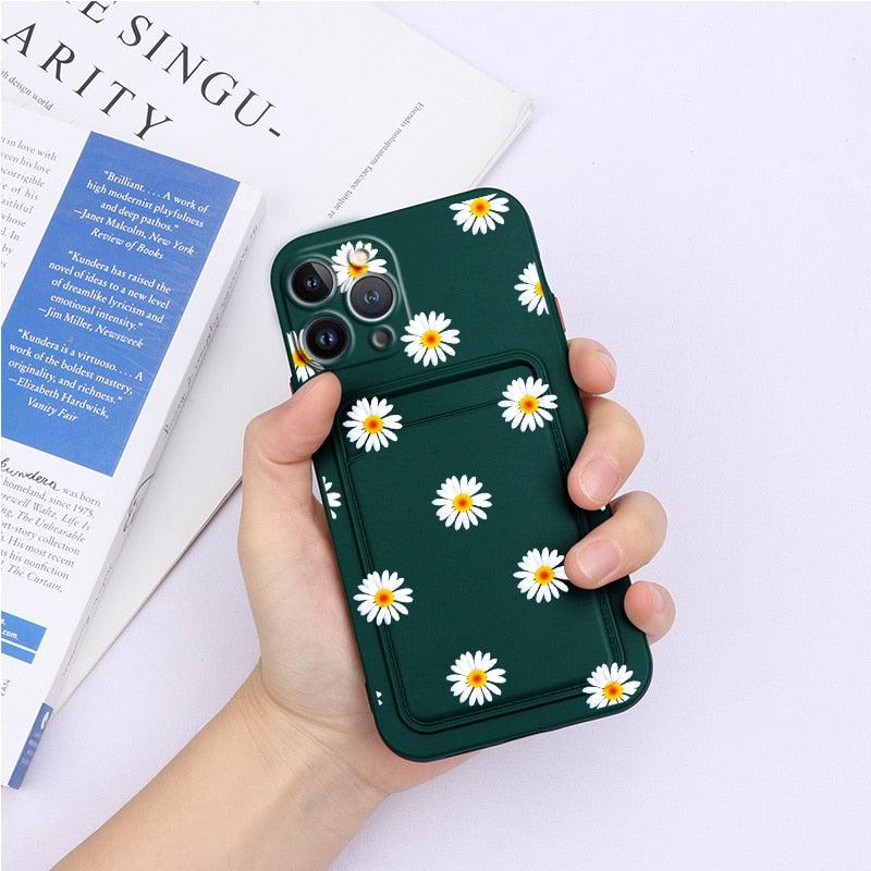 Charming Silicone Soft Anti-Scratch Cases For iPhone 13 Pro Max Case Silicone Wallet Card Holder Cover For iPhone 13 Mini 13ProMax 13Pro Flower Butterfly Beautiful Design Card Holder iPhone Case