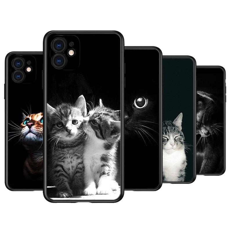 Black Big Eye Cat Cover Phone Case For iPhone 14 13 12 11 Pro Max Mini XS Max X XR Silicone Black Anti-Fingerprint Anti-Fall Clear Soft Anti-Yellow Cover Silicone Case