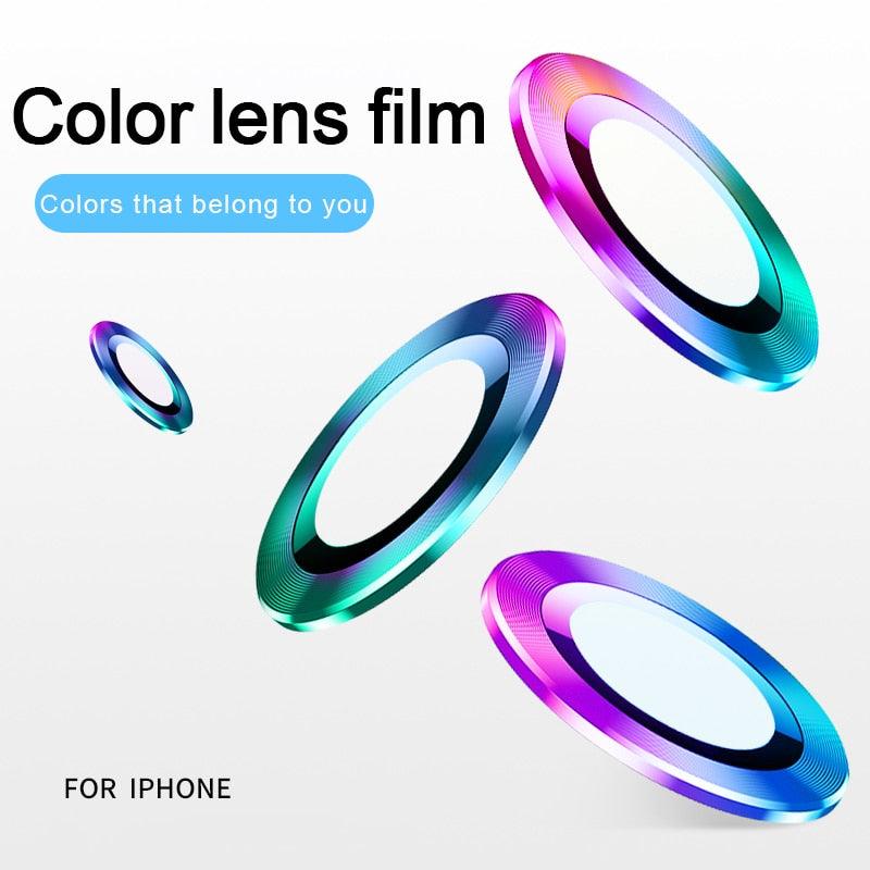 High quality For iPhone 12 Pro Max Metal Ring Tempered Glass Full Cover Camera Lens For iPhone 13 14 Pro Max Mini Protective Cap Camera Lens Protector Compatible with iPhone