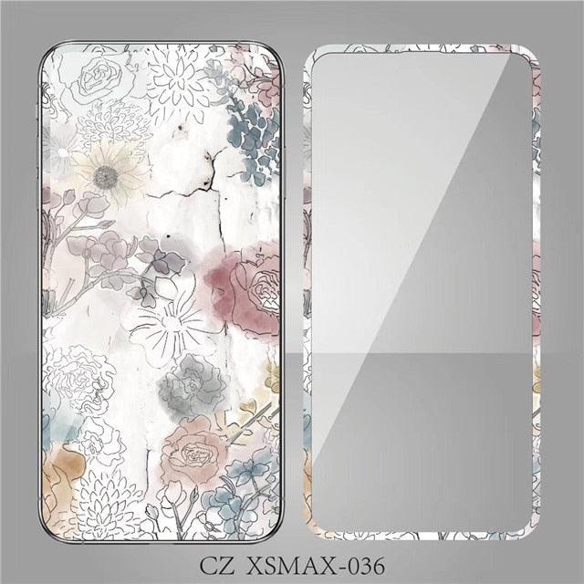 Fashion Sky Flowers Pattern Tempered Glass For iPhone 11 Pro Max Screen Protector Film for iPhone X XS XR XS Max 3D Full Cover Tempered Glass Screen Protector for iPhone