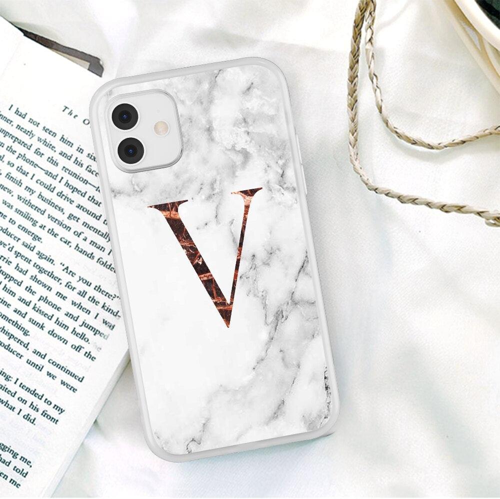 White A-Z Marble Texture Phone Cover For Iphone 12 Mini Soft Silicone Back Case Solid Name Phone Case Luxury Screen Camera Protection Shockproof Soft Cover