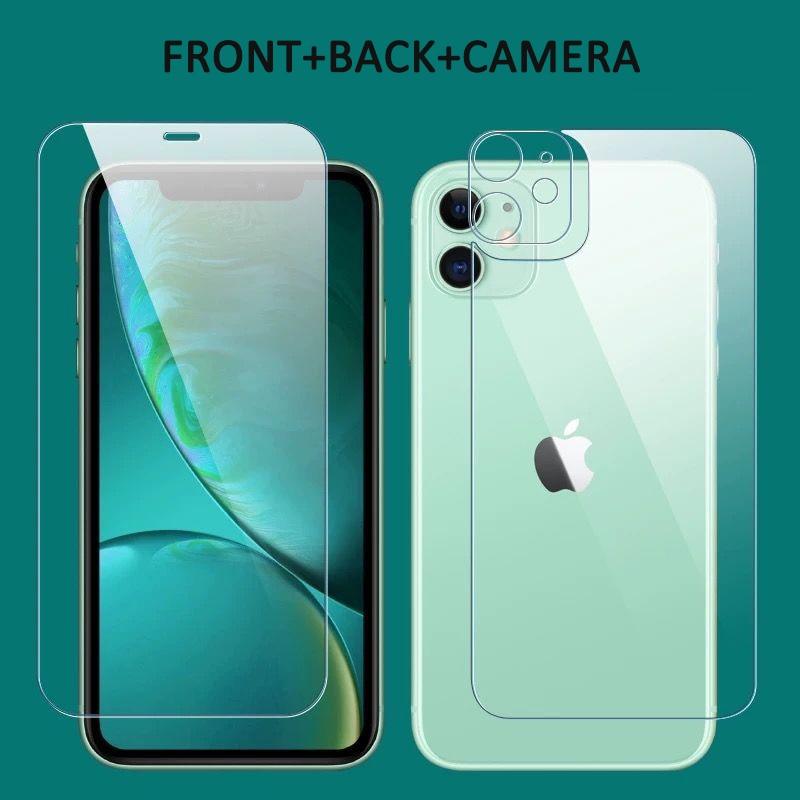 3 In 1  2PCS Front+Back+Lens Full Cover Tempered Glass Film For iPhone 12 11 Pro Max Mini Screen Protector For iPhone 13 Pro Max Glass Temper Glass Film Temper Glass Film Premium HD Clarity Anti-Fingerprint/Scratch for iPhone