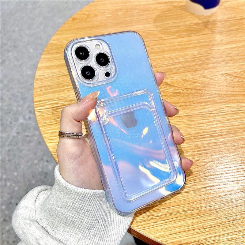 Unique Gradient Women Love Wallet Card Holder Clear Soft Case For iPhone 13 11 12 Pro Max Beautiful Colors Transparent Cover Drop Protection Transparent Phone Cover