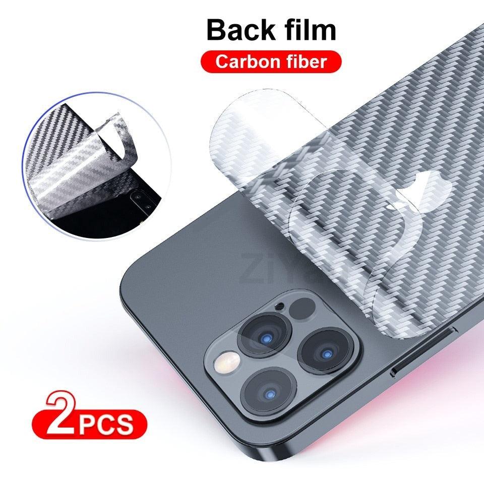 2Pcs Carbon Fiber Matte Back Film For iPhone 14 13 12 Mini 11 Pro XR X XS Max 7 8 Plus SE3 Transparent Scratch Resistant Sticker Slim Fit Clear Transparent 3D Carbon Fiber Back Skin Rear Screen Guard Protector Sticker