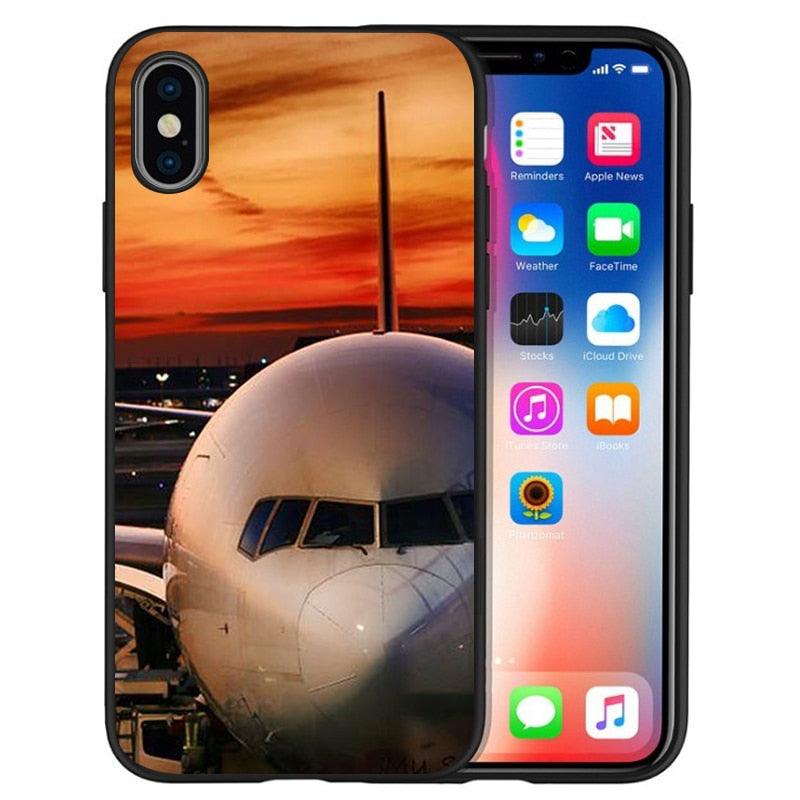 Aircraft Airplane Cockpit Black Silicone Phone Case For Iphone 12 Xr Xs Max 5 5s Se 2020 6 6s Plus 7 8 X 11pro Max 11 Cover Back Case Mobile Cover