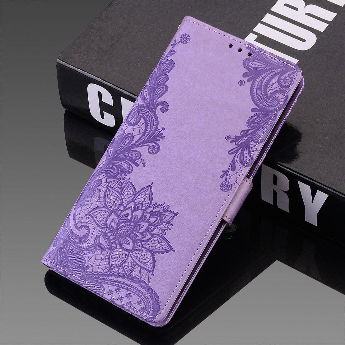 Lace Leather Flip Case For Xiaomi Redmi 9T 9 10 9A 9AT 9C NFC 5 Plus 6 6A 7A 8A 8T Note 10 4 4X 5 7 8 9 Pro 9T 9S Poco M3 Cover Lace Embossed Leather Magnetic Buckle Protection Flip Stand Phone Case