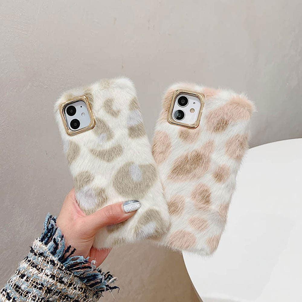 Fashion Plush Leopard Phone Case For Iphone 11 Pro Max Xs Max X Xr Cases Furry Fluffy Warm Cover For Iphone 6 6s 7 8 Plus Case Women Fashion Faux Fur Case For Iphone