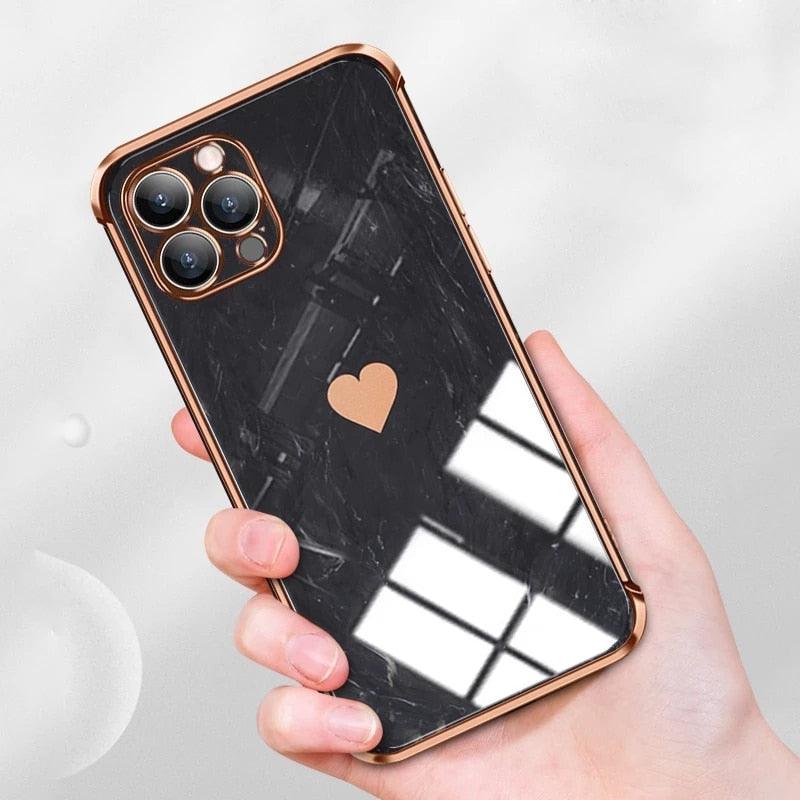 Luxury Shockproof Soft Case For iPhone 13 12 11 Pro Max XS XR X R 8 7 Plus iPhone12 12Pro iPhone11 Marble Texture Covers  Luxury Love Phone Case Cute Side Small Heart Pattern Soft Shockproof Full Lens Case for iPhone