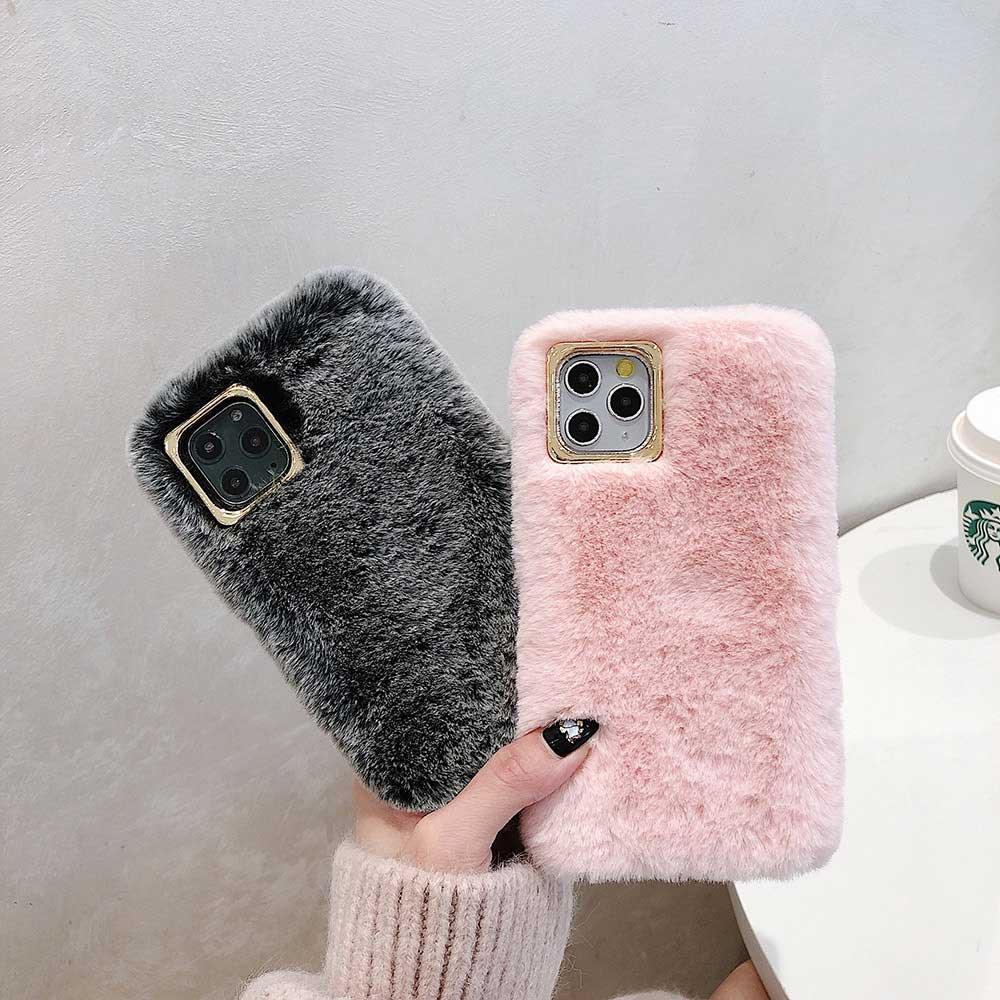 Fashion Plush Leopard Phone Case For Iphone 11 Pro Max Xs Max X Xr Cases Furry Fluffy Warm Cover For Iphone 6 6s 7 8 Plus Case Women Fashion Faux Fur Case For Iphone