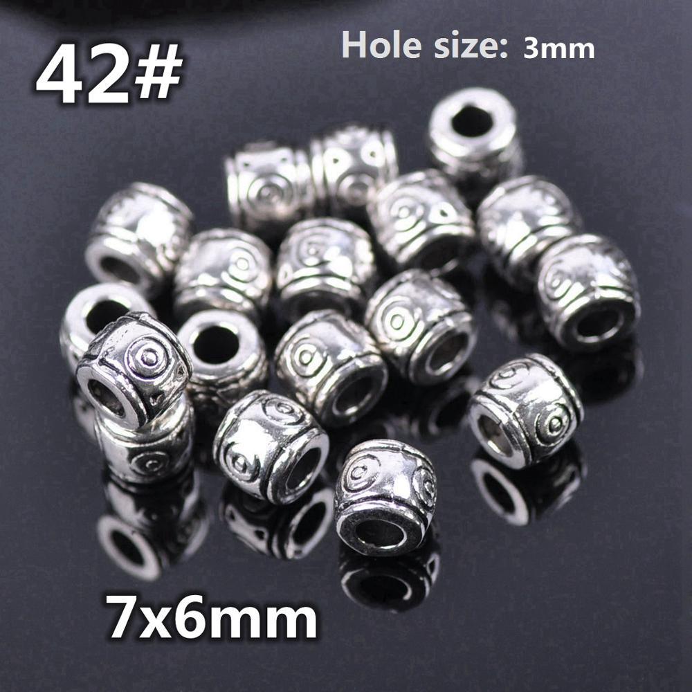 50pcs Silver Color Metal Alloy Loose Spacer Beads lot for Earring Necklace Bracelet Jewelry Making Findings Crafts Round Column Loose Beads Antique Silver Carved Spacer Beads for Jewelry Making