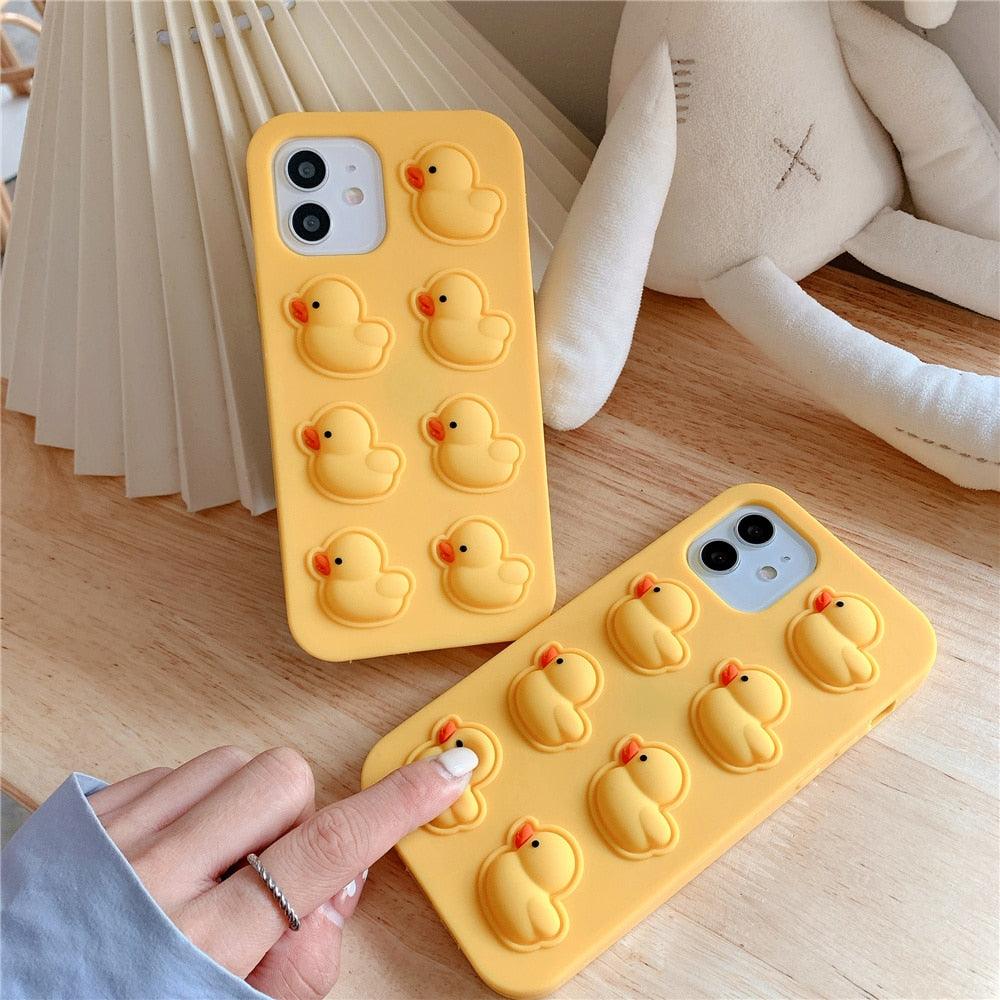 Cute Duck Pop Bubble Fidget Toys Soft Phone Case For Iphone 12 11 Pro Max 6 7 8 Plus Xr X Xs Max Se 2020 Relieve Stress Cover Stylish Unique Design Silicone Cover For Little Girls Boys