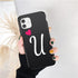 Women Elegant Black Initial Letter A-Z Love Heart Couples Phone Case For iPhone 13 12 Pro Max Mini Luxury Soft Silicone Cover Name Letter Case