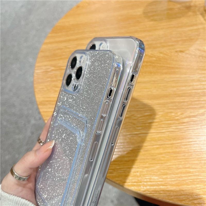 Unique Gradient Women Love Wallet Card Holder Clear Soft Case For iPhone 13 11 12 Pro Max Beautiful Colors Transparent Cover Drop Protection Transparent Phone Cover