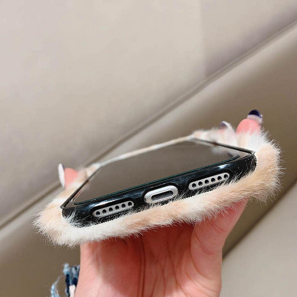 Fashion Plush Leopard Phone Case For Iphone 11 Pro Max Xs Max X Xr Cases Furry Fluffy Warm Cover For Iphone 6 6s 7 8 Plus Case Women Fashion Faux Fur Case For Iphone