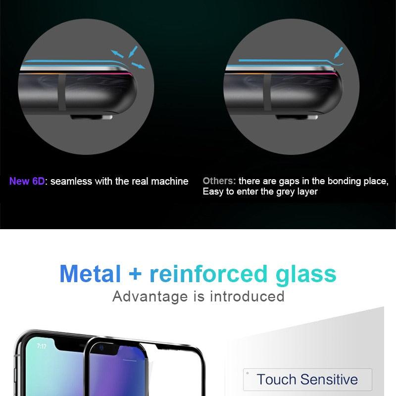 10D Curved Edge Aluminum Alloy Tempered Glass for iPhone X XS MAX 11 12 Pro Max mini 6 6S 7 8 Plus Full Cover Screen Protector  Titanium Alloy Metal Edge Full Coverage Front Tempered Glass Screen Protector for iPhone