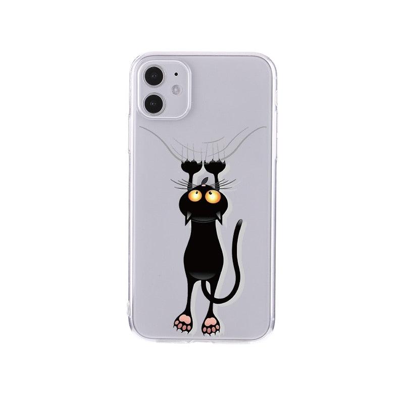 Cute Cartoons Black Cat Transparent Phone Cover For Iphone 14 14promax 14plus 13promax 13 12 11 Shockproof Clear Phone Case Adorable Soft Girls Print Cat Design Clear Cute Flexible Silicone Phone Case