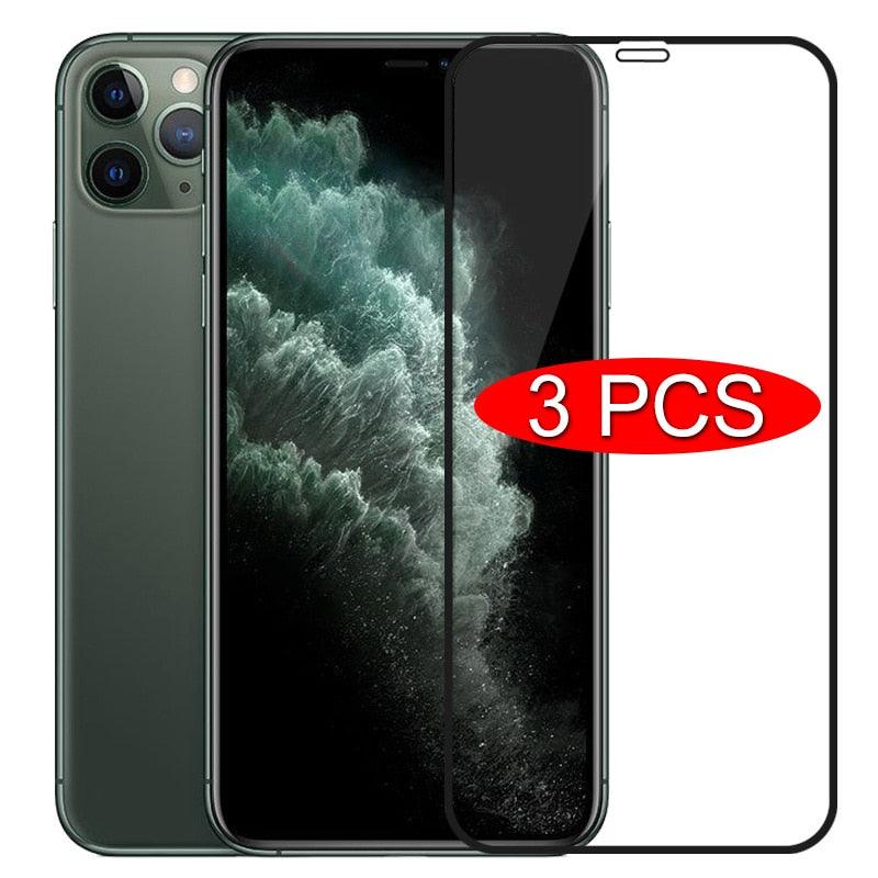 3pcs Full Cover Protective Glass On For Iphone 11 12 13 14 Pro Max Screen Protector For Iphone X Xr Xs Max 7 8 6s Plus Se Glass Full Screen Protector Edge To Edge Full Screen Coverage