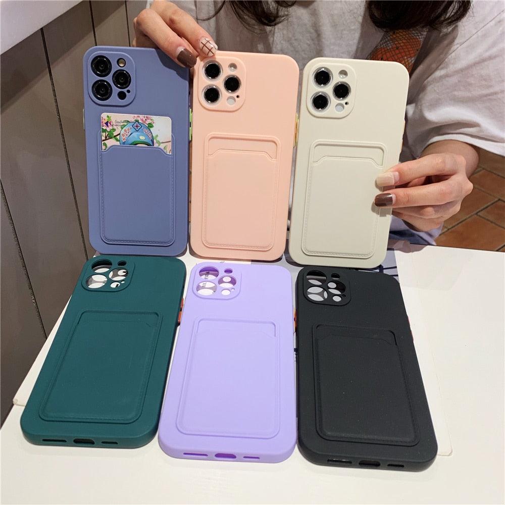 Luxury Silicone Phone Case for iphone 13 Pro Max 12 11 X XS XR Card Holder Wallet Soft Cover Cute Back Storage Stylish Silicone Case Smartphone Case