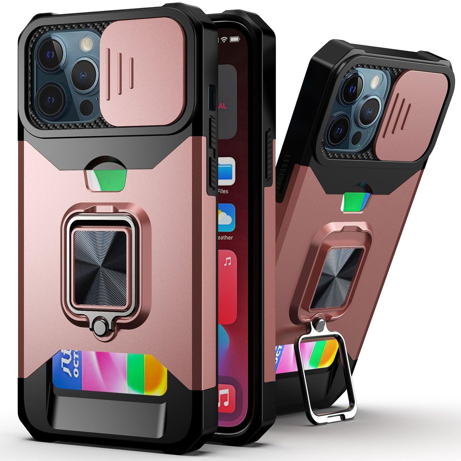 Slide Camera Cover Kickstand Card Wallet Case for iPhone11 X XS 8  Shockproof Protective Phone Case  Wallet Case for iPhone With Sliding Camera Case With Kickstand Magnetic Adjustable Ring Holder