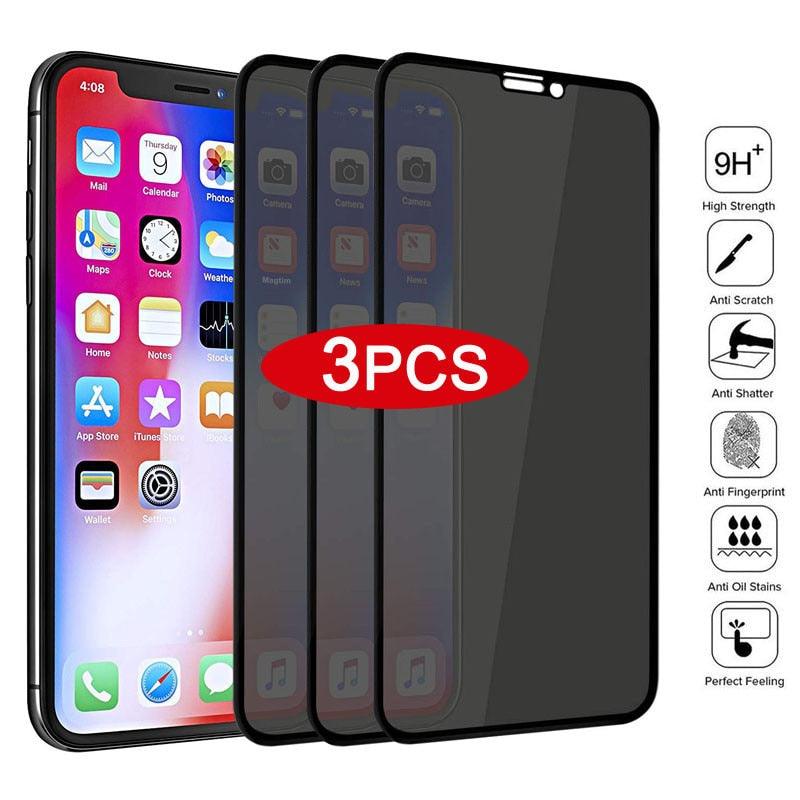 3Pcs Full Cover Black Edge Anti-spy Tempered Glass  Private Screen Protector For iPhone 14 13 12 11 Pro MAX X XS Max XR 7 8 Plus Tempered Glass Full Glue Edge to Edge scratchproof Guard Screen Guard for iPhone