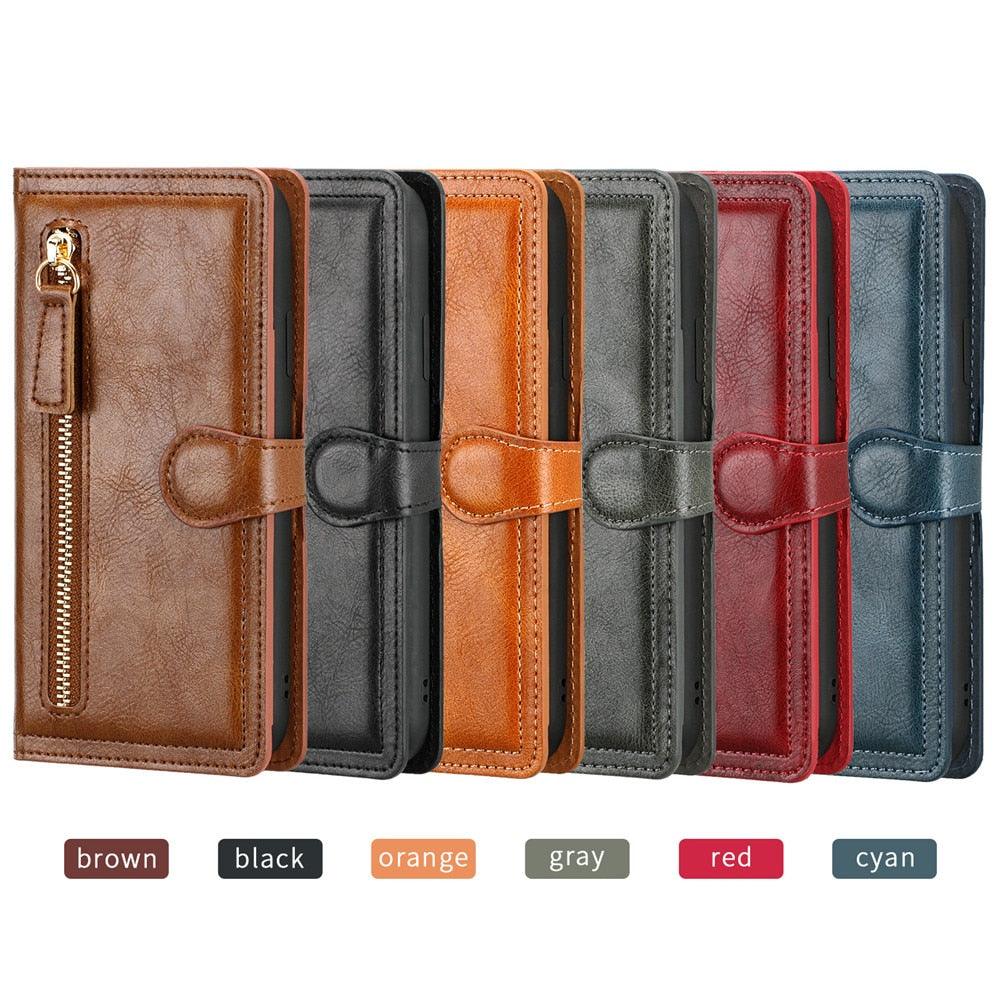 Luxury Leather Flip Wallet Case For iPhone 14 13 12 11 Pro MAX  X XS XR Card Holder Stand Cover Retro Brown Card Holder Slots Pocket Case PU Leather Magnetic Closure Kickstand Shockproof Flip Case