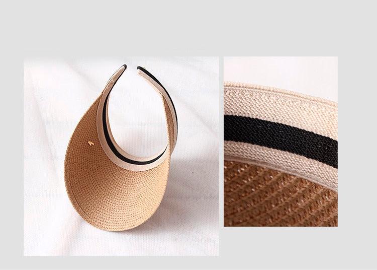 Vintage Women's Sun Hats Handmade Straw Visor Caps Fashionable Adult Sun Beach Top Hats Cute Bowknot Design Fashion Summer Women's Casual Caps Straw Hats Parent-Child Summer Hat Empty Top Beach Hat