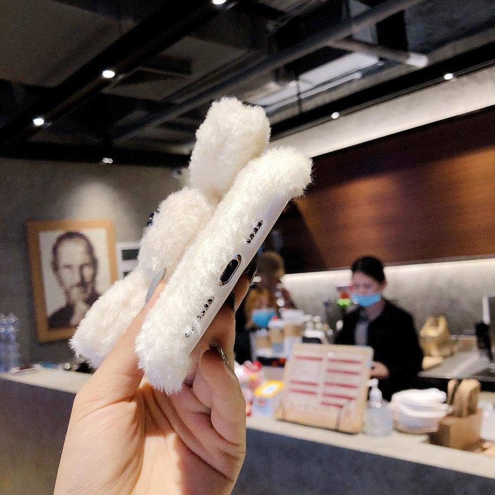 Fashion Luxury Cute Fuzzy Furry Wool Plush 3D Cute dog Plush fur phone Case For iphone 12 13 Mini 11 pro Max 6 6S 7 8 Plus X XR XS Winter Warm fur Soft Cover