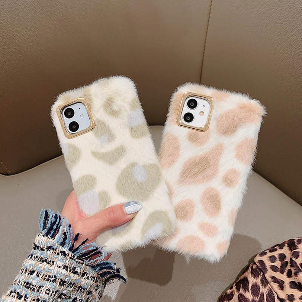 Fashion Plush Leopard Phone Case For Iphone 11 Pro Max Xs Max X Xr Cases Furry Fluffy Warm Cover For Iphone 6 6s 7 8 Plus Case Women Fashion Faux Fur Case For Iphone