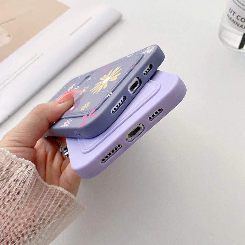 Soft Silicone Wallet Card Holder Phone Case For iPhone 11 mini Cases For iPhone 7 8 Cover Simple Silicone Protective Case For iPhone Girls Women Soft Slim Fit iPhone Case