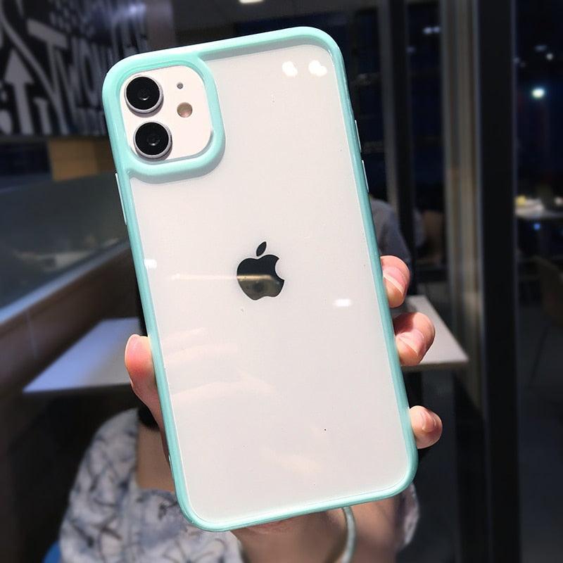 Transparent Shockproof Bumper Phone Case For iPhone 11 12 13 14 Pro Max Mini Cute Candy Color Hard Cover  Luxurious Translucent Case for iPhone