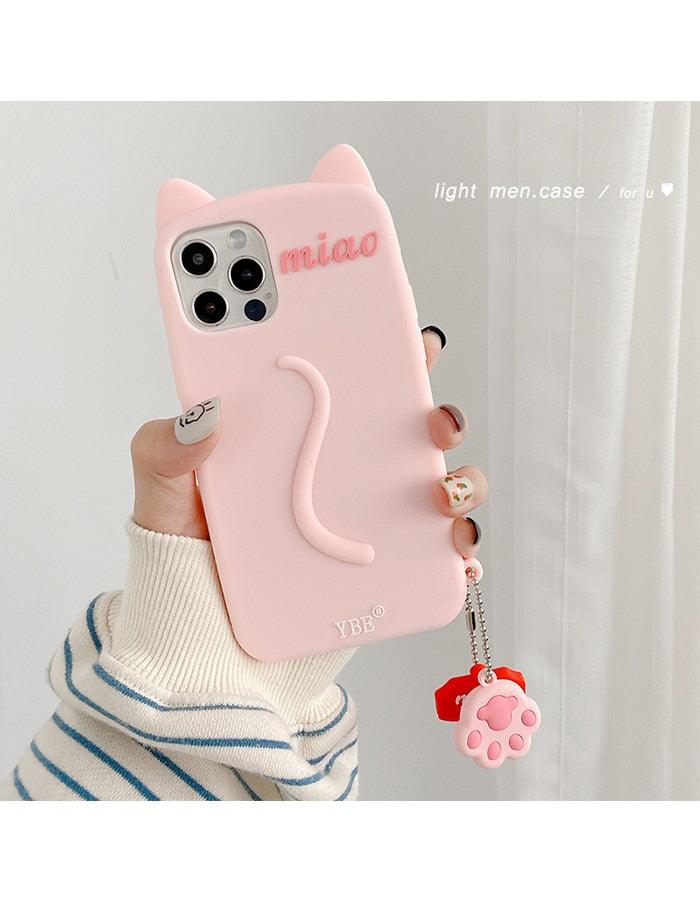 Cartoon Cute Cat Ear Phone Case For Iphone 14 12 13 11pro Max X Xr Xs 7 14plus Matte Soft Silicone Shockproof Case Funny Cat Design Cute Back Case