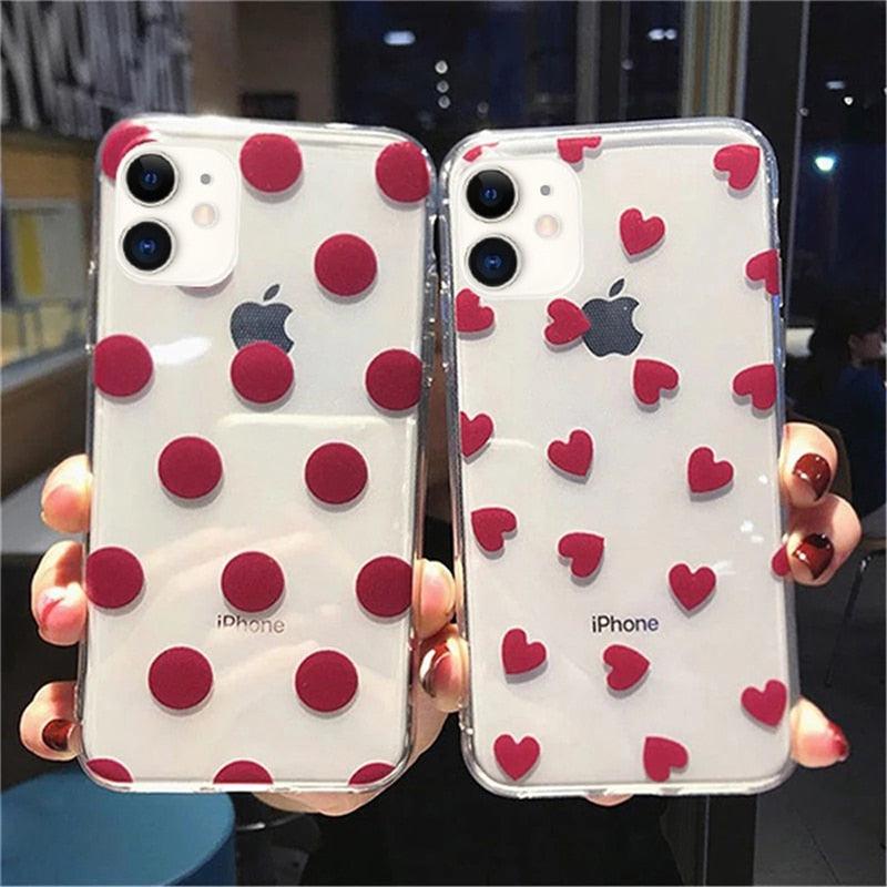 Transparent  Phone Case For iPhone 13 12 11 14 Pro Little Dots Love Heart Clear Back Cover Vintage Women Girls Soft Anti-Scratch Protective Cases for iPhone