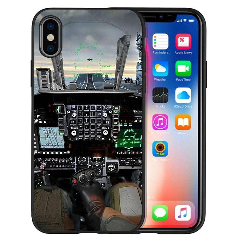 Aircraft Airplane Cockpit Black Silicone Phone Case For Iphone 12 Xr Xs Max 5 5s Se 2020 6 6s Plus 7 8 X 11pro Max 11 Cover Back Case Mobile Cover