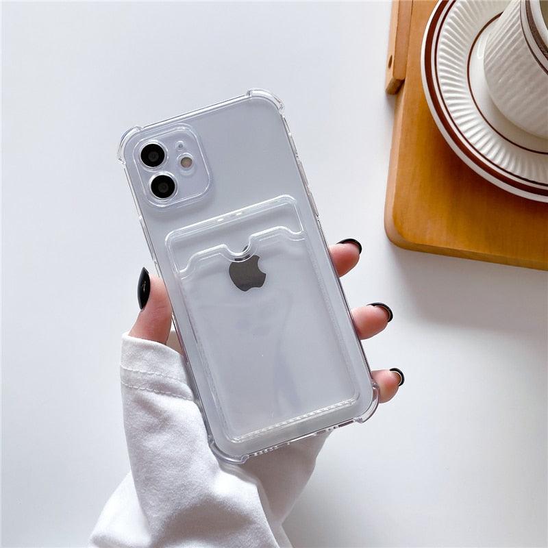 Transparent Wallet Case For iPhone 14 13 12 Pro Max Mini  Shockproof Cover with Card Slots Pockets Slim Fit Thin Protective Soft Shock-Absorbing Lightweight Wallet Case