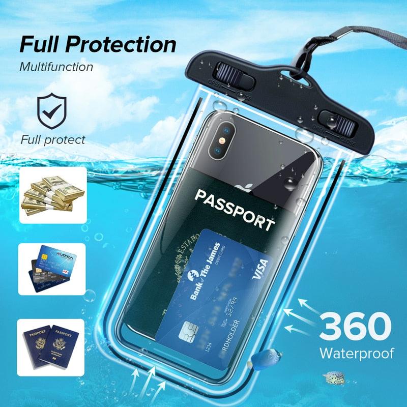 Swimming Bags Waterproof Phone Case Water proof Bag Mobile Phone Pouch Cover for iPhone 12 Pro Xs Max XR X 8 7 Phone Case Bag With Lanyard Compatible with iPhone