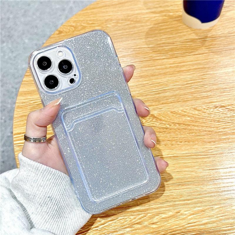 Unique Gradient Women Love Wallet Card Holder Clear Soft Case For iPhone 13 11 12 Pro Max Beautiful Colors Transparent Cover Drop Protection Transparent Phone Cover