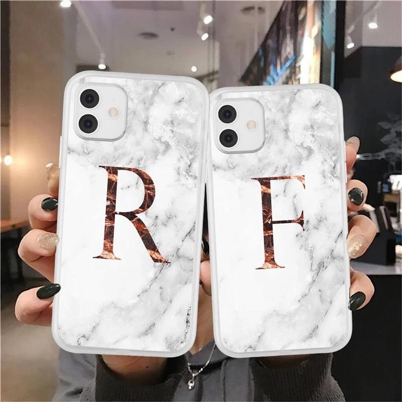 White A-Z Marble Texture Phone Cover For Iphone 12 Mini Soft Silicone Back Case Solid Name Phone Case Luxury Screen Camera Protection Shockproof Soft Cover