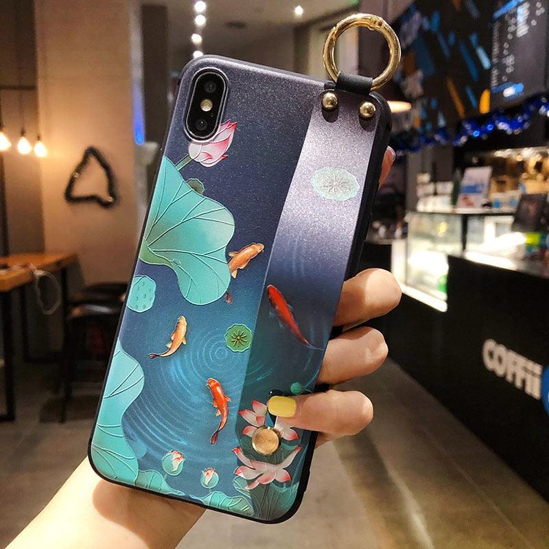 Cartoon Cute Cat Wrist Strap Soft Phone Case For Iphone 13 11 12 14 Pro Max X Xr Xs Max Se 2020 7 8 Plus 14plus Holder Cover Thanksgiving Cute Cats Silicone Case For Iphone