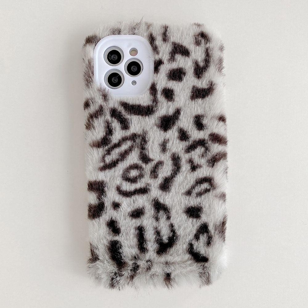 Fashion Fluffy Plush Leopard Camera Protection Phone Case For iphone 13 11 12 Pro MAX X XS XR Winter Warm Girl  Soft and Comfortable Case Unique Design Soft Cover