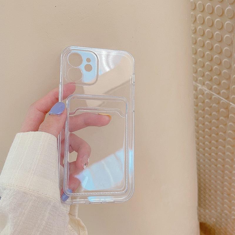 Transparent Mobile Phone Case For iPhone 11 12 13 14Mini case For iphone 11 Pro X XS Max XR 7 8 Plus SE Case Cover Soft Silicone Wallet Card Holder