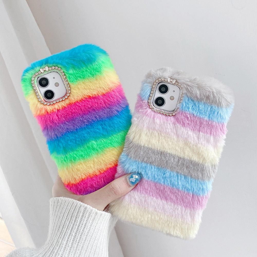 Fashion Lady Gift Case for iPhone 14 13 12 XS Max XR X 11 Pro Max SE Furry fluffy Warm Cover for iPhone 6 7 8 Plus Phone Case Fashion Fluffy Fur Protective Back Cover