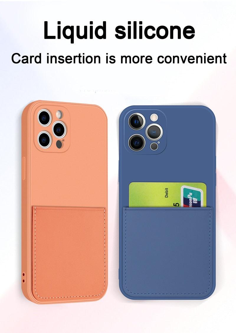 Simple Wallet Case For iphone Silicone Case For iphone 13 12 11 Pro Max Mini With Card Holder Cover Classic Silicone Full Protection Anti-Scratch Shockproof Case