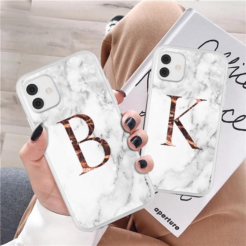 White A-Z Marble Texture Phone Cover For Iphone 12 Mini Soft Silicone Back Case Solid Name Phone Case Luxury Screen Camera Protection Shockproof Soft Cover