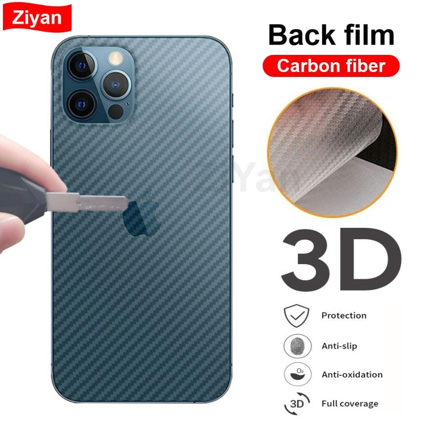 2Pcs Carbon Fiber Matte Back Film For iPhone 14 13 12 Mini 11 Pro XR X XS Max 7 8 Plus SE3 Transparent Scratch Resistant Sticker Slim Fit Clear Transparent 3D Carbon Fiber Back Skin Rear Screen Guard Protector Sticker