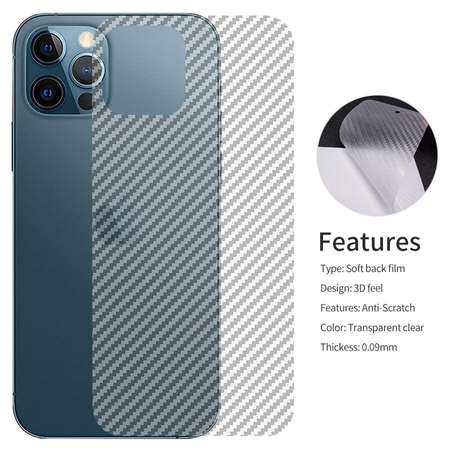 2Pcs Carbon Fiber Matte Back Film For iPhone 14 13 12 Mini 11 Pro XR X XS Max 7 8 Plus SE3 Transparent Scratch Resistant Sticker Slim Fit Clear Transparent 3D Carbon Fiber Back Skin Rear Screen Guard Protector Sticker