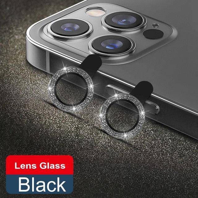 Glitter Diamond Camera Lens Protector For Iphone 13 Pro Max Mini Camera Metal Ring Glass For Iphone 12 11 Pro Max Protective Cap Diamond Glitter Camera Lens Protector On For Iphone