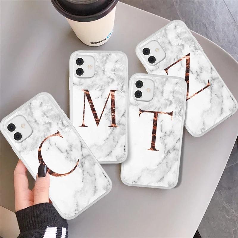 White A-Z Marble Texture Phone Cover For Iphone 12 Mini Soft Silicone Back Case Solid Name Phone Case Luxury Screen Camera Protection Shockproof Soft Cover